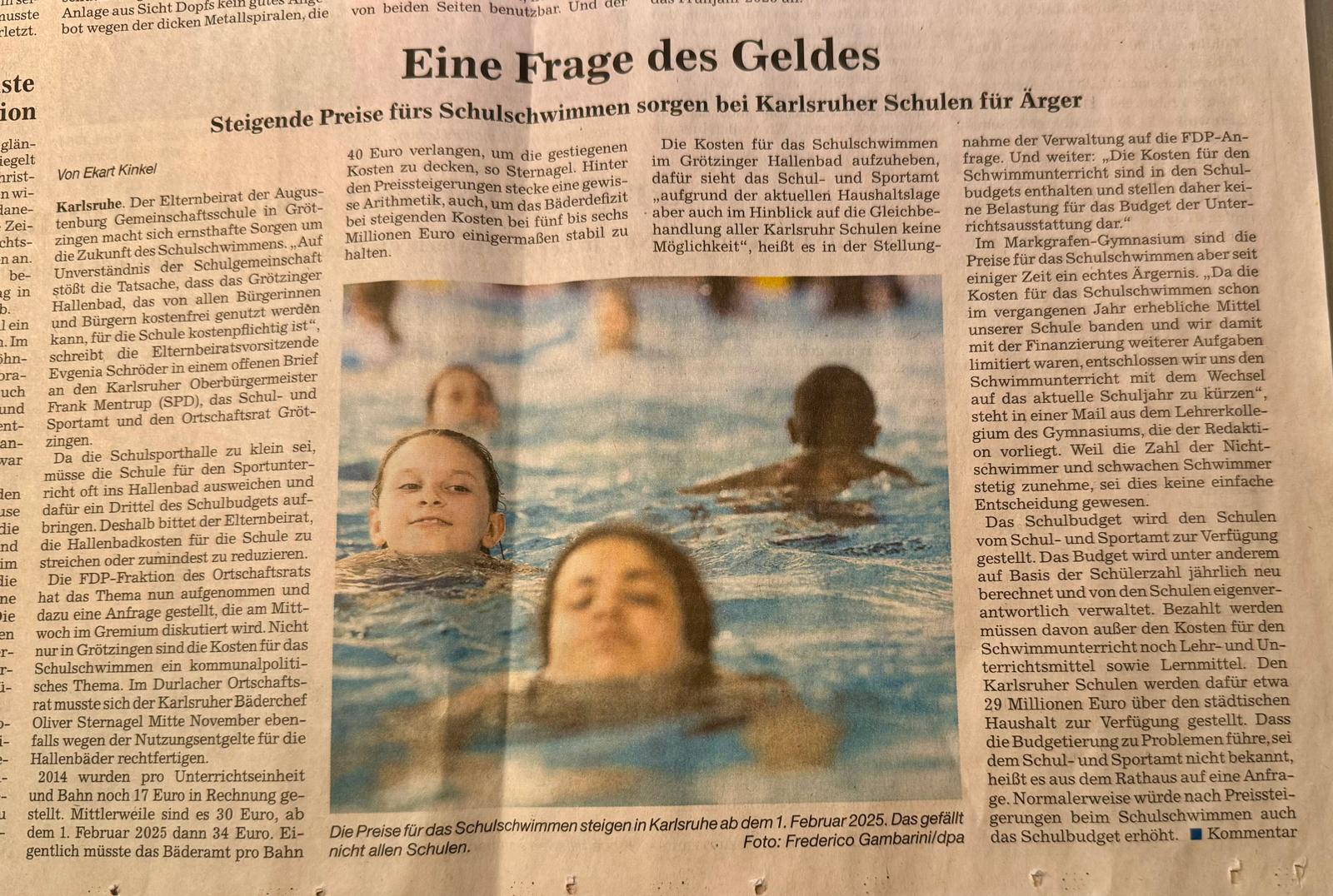 BNN Bericht Schulschwimmen vom 27.11.2024